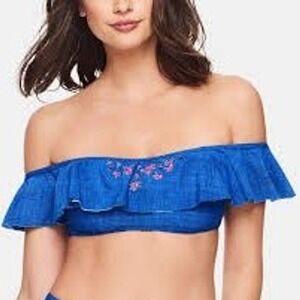 Vera Bradley Maliyah Blue‎ Embroidered Ruffle Bikini Bandeau Top Small NWT